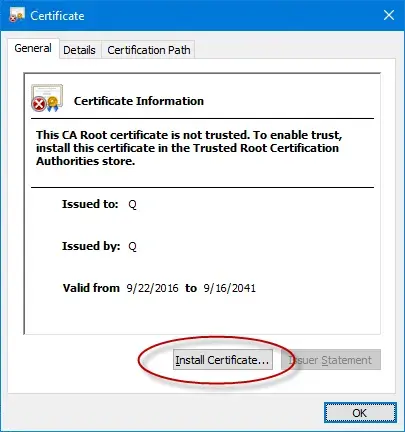 install certification screenshot