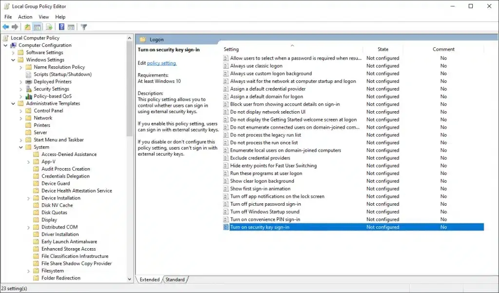 Windows Components screenshot