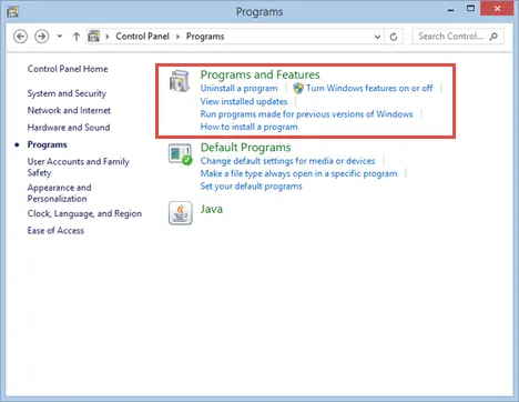  Programs & Features tab
