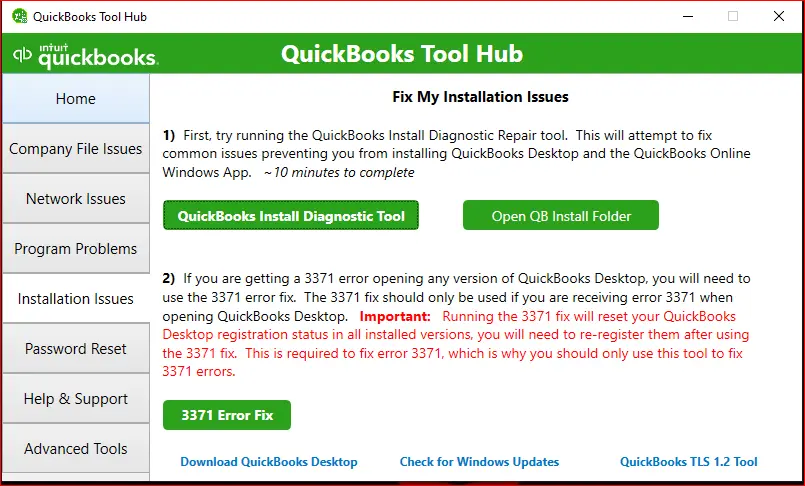 Select the QuickBooks Install Diagnostic Tool